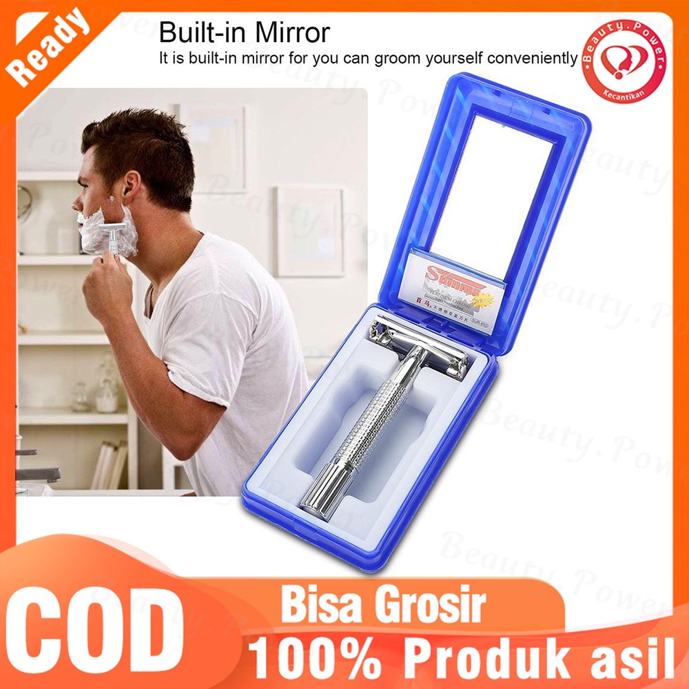 Manual Mens Razor Pisau Cukur Dua Sisi Bahan Stainless Steel Jenggot Alat Cukur dengan Case