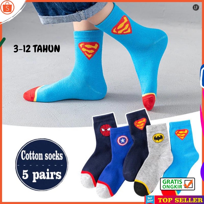 KAOS KAKI ANAK LAKI LAKI KEKINIAN UMUR 3 - 7 TAHUN KAUS KAKI SEKOLAH KARAKTER SUPERHERO SUPERMAN A1