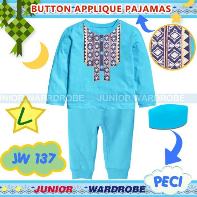 Setelan Muslim Anak Bordir Kancing set Peci JW-137 KIDS