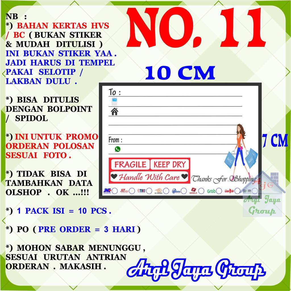 

Promo!Label Pengiriman Polosan Kertas Manila No = 11 (10x7cm) 1 Pack = 10 Pcs