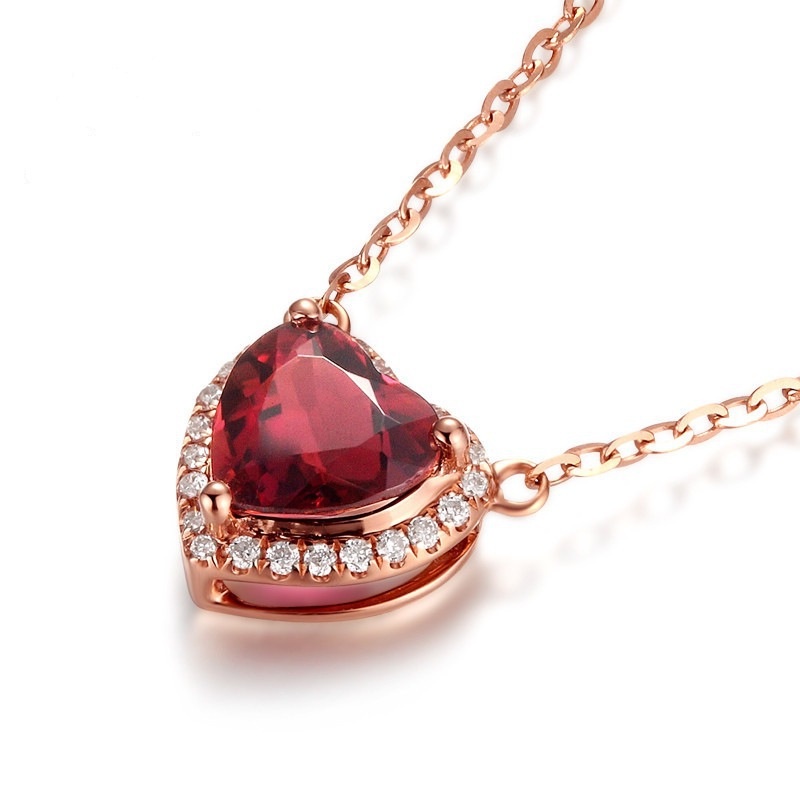 [Ready Stock]Fashion Heart-Shaped Pendant Necklace Rose Gold Plated Ruby Pendant