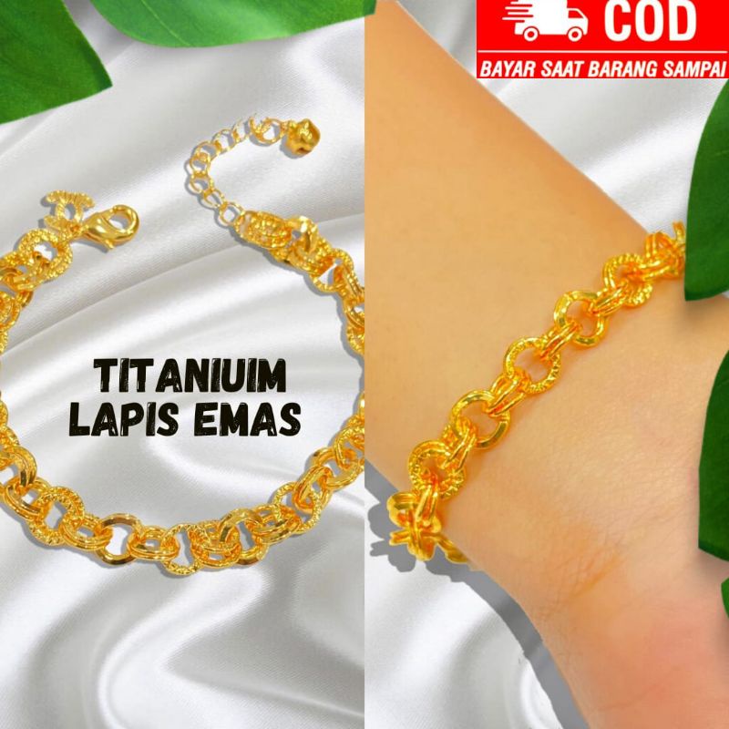 gelang rantai motif Titanium Lapis Emas