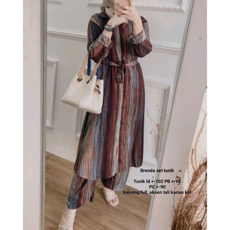 SETELAN PIYAMA WANITA PREMIUM HIGH QUALITY // LD 100 - 110 ONE SET RAYON MOTIF BARU // SET RAYON-Brenda long set