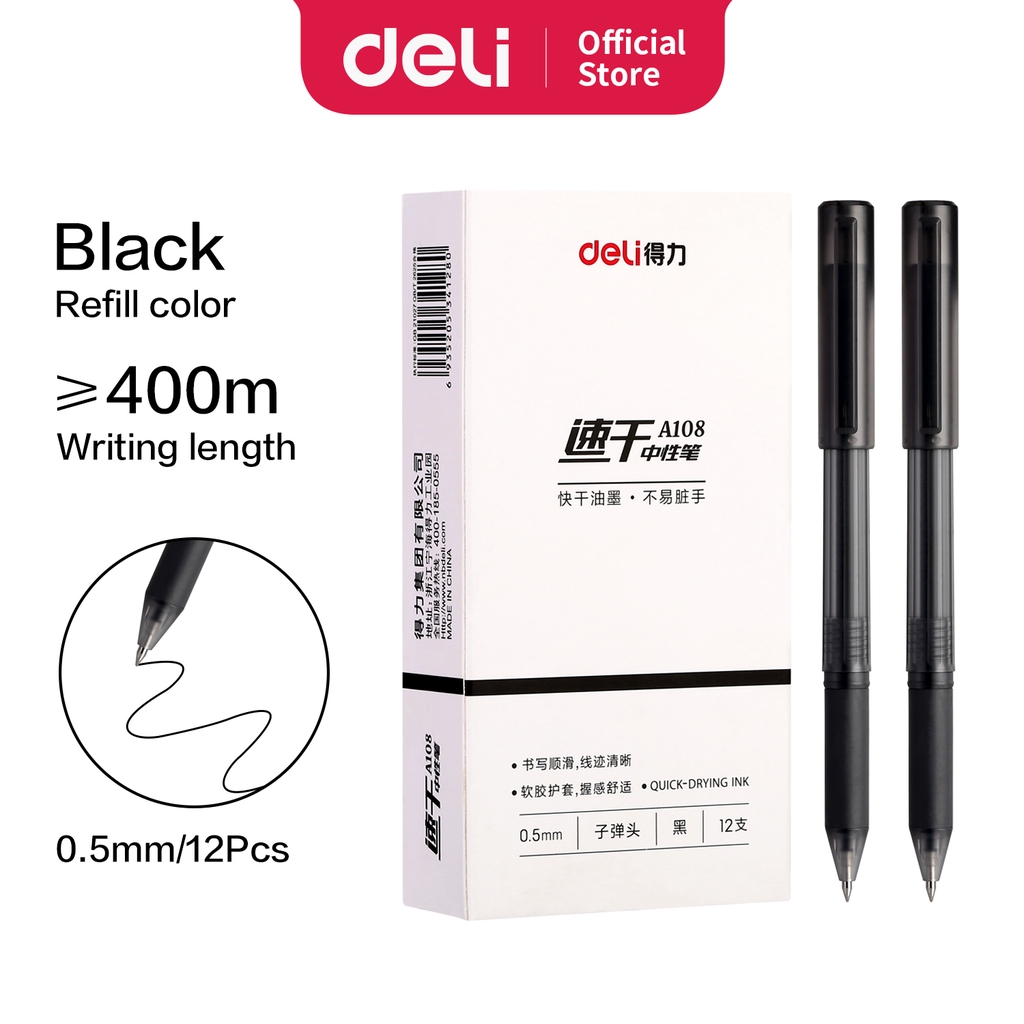 

Deli Pena Gel Ballpoint Roller 1 pcs cepat kering 0.5mm A108