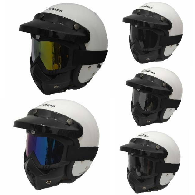 Helm Cargloss Retro putih Dengan Goggle Mask