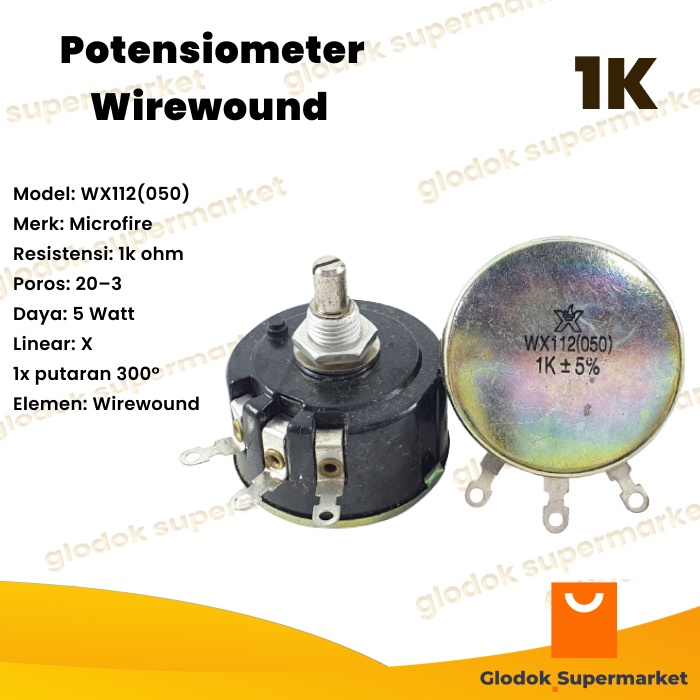 Potensio Wirewound WX112 050 1k 5W Microfire WX112(050) 5 Watt