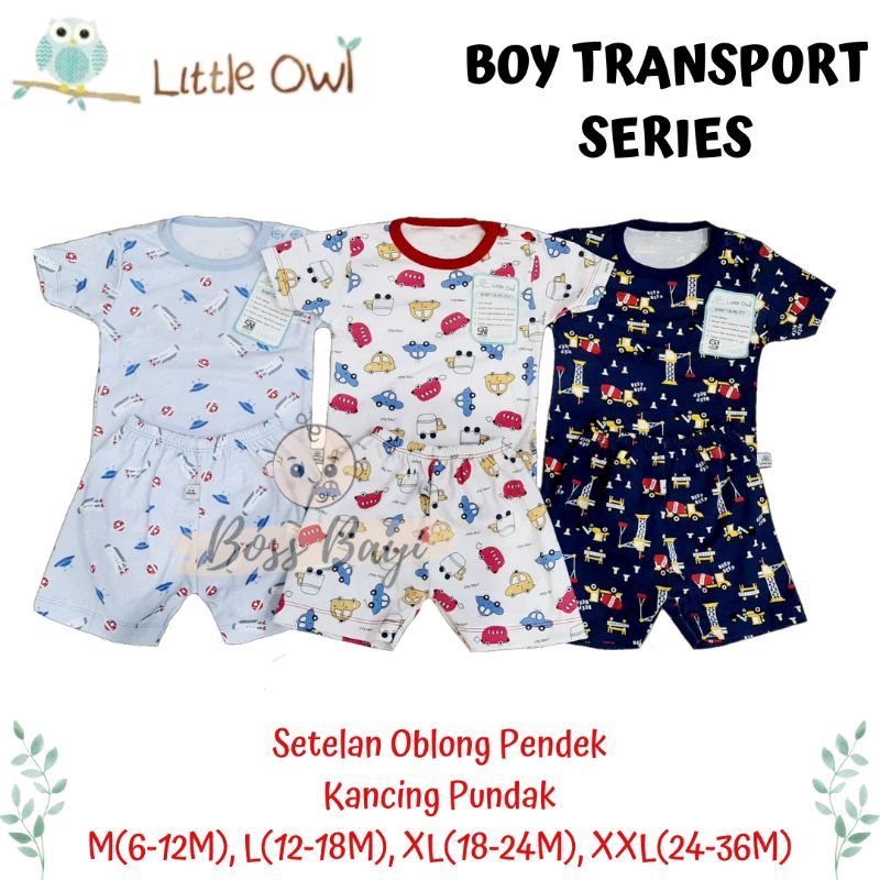 LITTLE OWL Setelan Oblong Pendek Kancing Pundak Bayi Anak 6-12M 12-18M 18-24M 24-36M Motif Boy