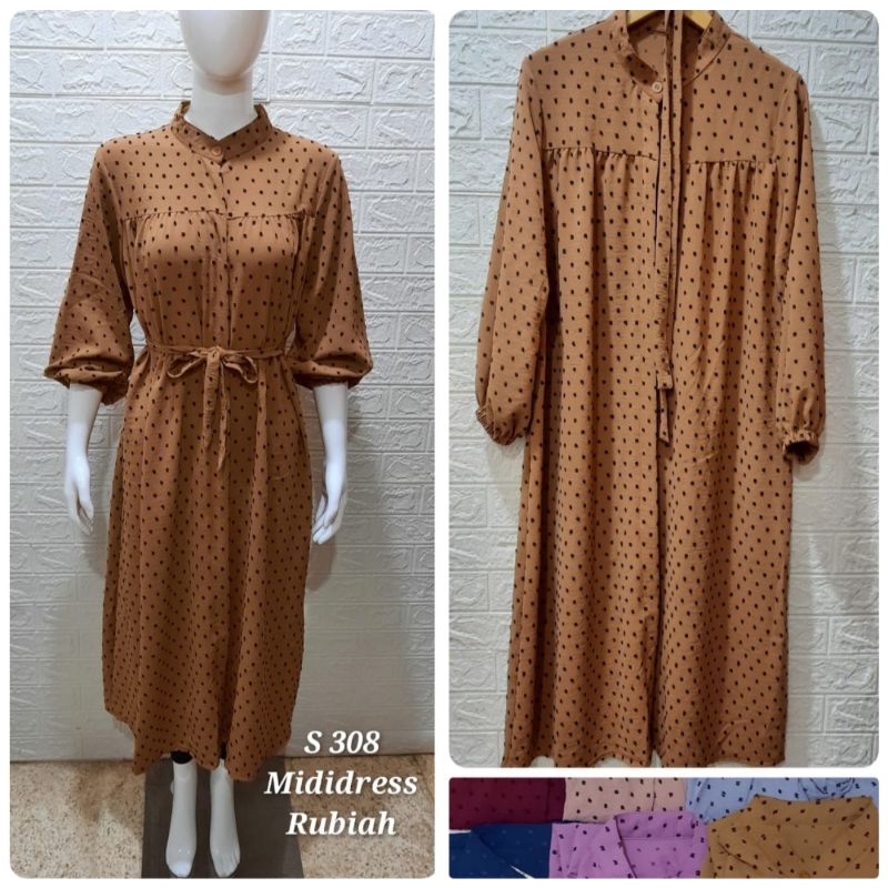 Midi Dress muslim | midi Rubiah crinkle | midi kancing Rubiah Dot 308