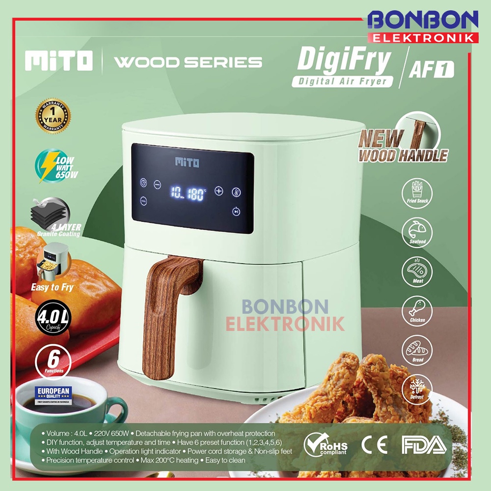 MITO AF1 + Wood Handle Digital Air Fryer 4L / DigiFry 4 Liter Low Watt