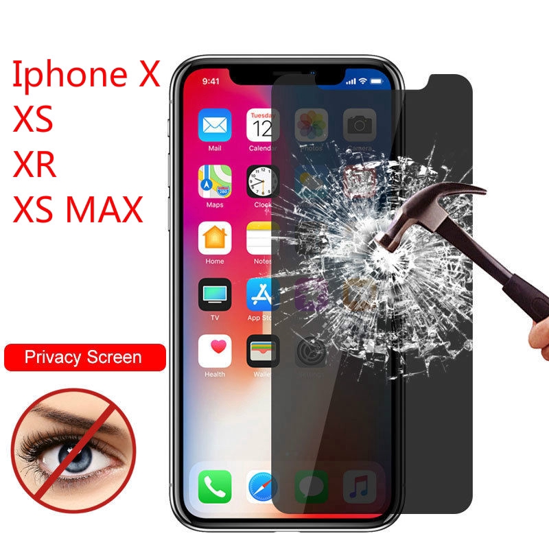 2Pcs Pelindung Layar Tempered Glass Anti Spy untuk iPhone x / XS Max / XR