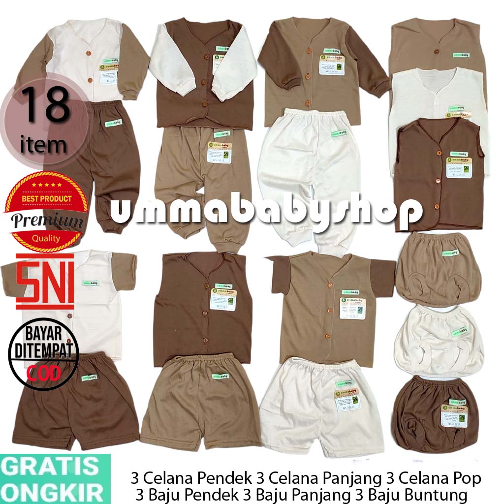 39 Pcs Paket Hemat Lahiran Lengkap Perlengkapan Baju Bayi Setelan Baju Anak Newborn Baby Gift Set Laki Perempuan Kado Hadiah Baru Lahir Celana Bayi Baju Bayi Polos Kombinasi Cokelat