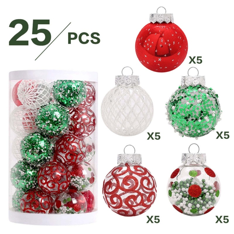 25pcs / Kotak Ornamen Bola Baubles Untuk Dekorasi Pohon Natal