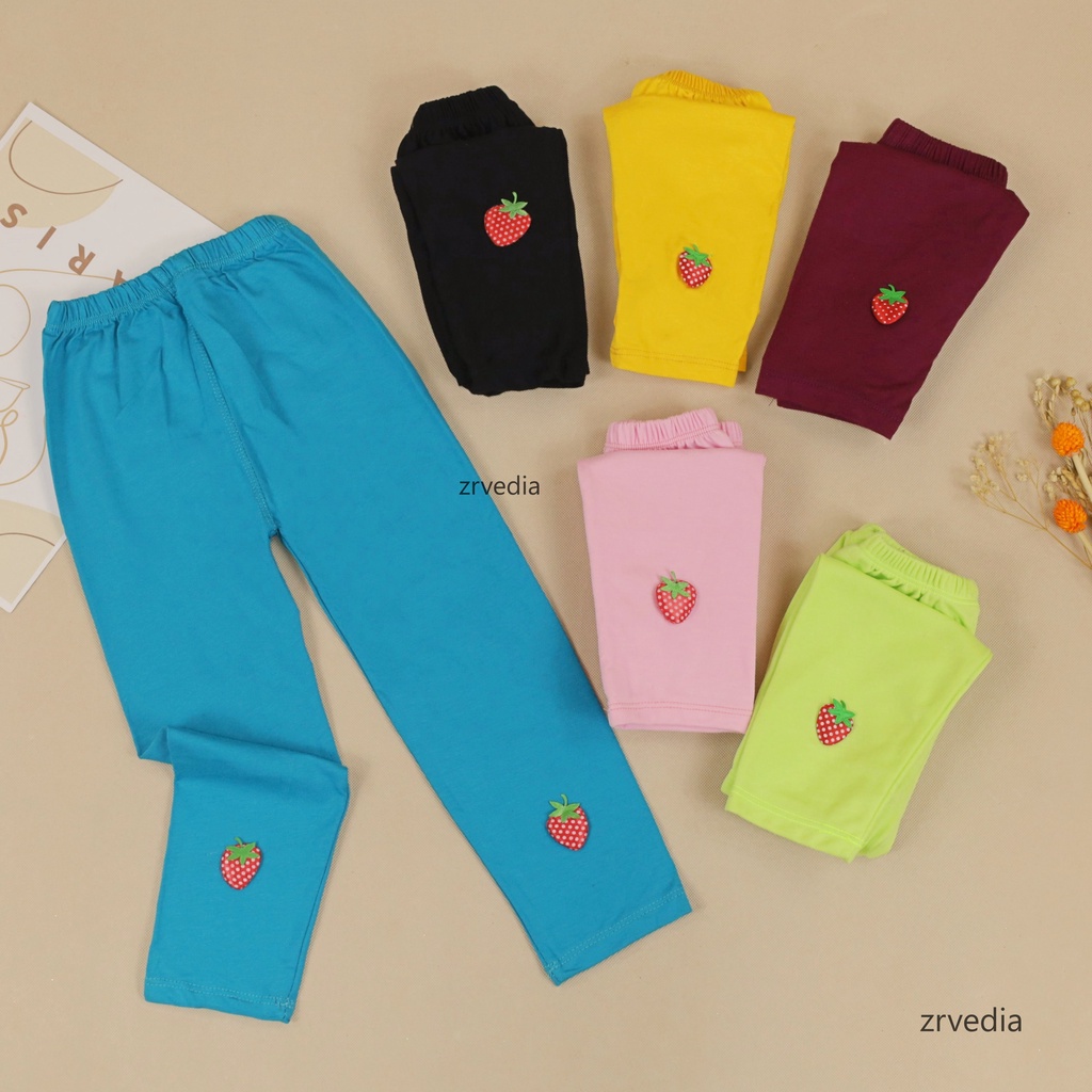 Legging Strawberry uk 1-4 Tahun / Bahan Kaos Panjang Polos Perempuan Leging Celana Ketat Pants kiosbalitaaprilia