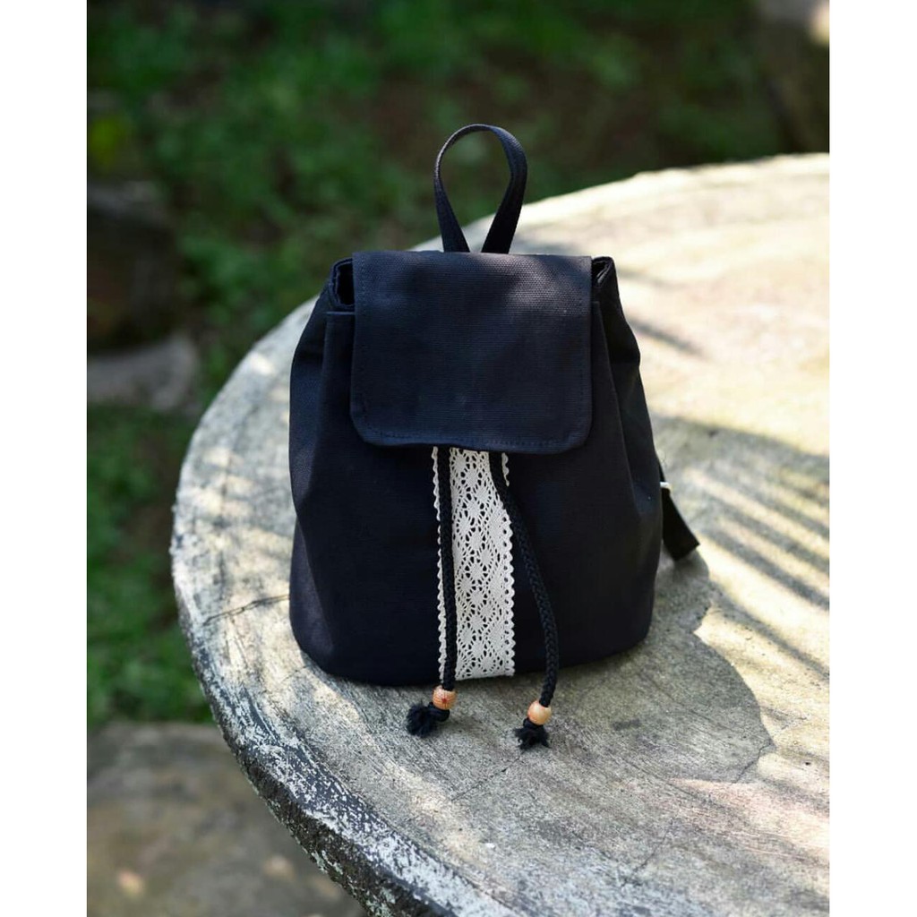 TAS RANSEL KECIL KANVAS MINI RUWINA HITAM HEEJOU