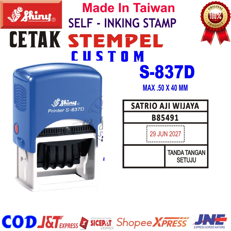 

STEMPEL SHINY S-837 D TANGGAL OTOMATIS CUSTOM WARNA CAP KANTOR DAGANG SERBAGUNA
