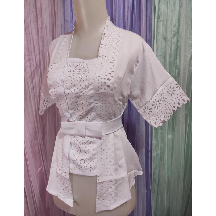 Abay | Atasan Kebaya Kutu Baru Encim Modern Putih Cerah / Kebaya Akad Lamaran