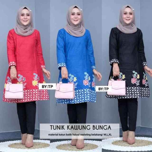 Tunik Kawung Bunga atasan batik wanita muslimah cantik