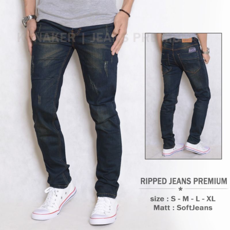 celana ripped jeans pria tidak tembus , ripped jeans denim original underline &amp; kunaker