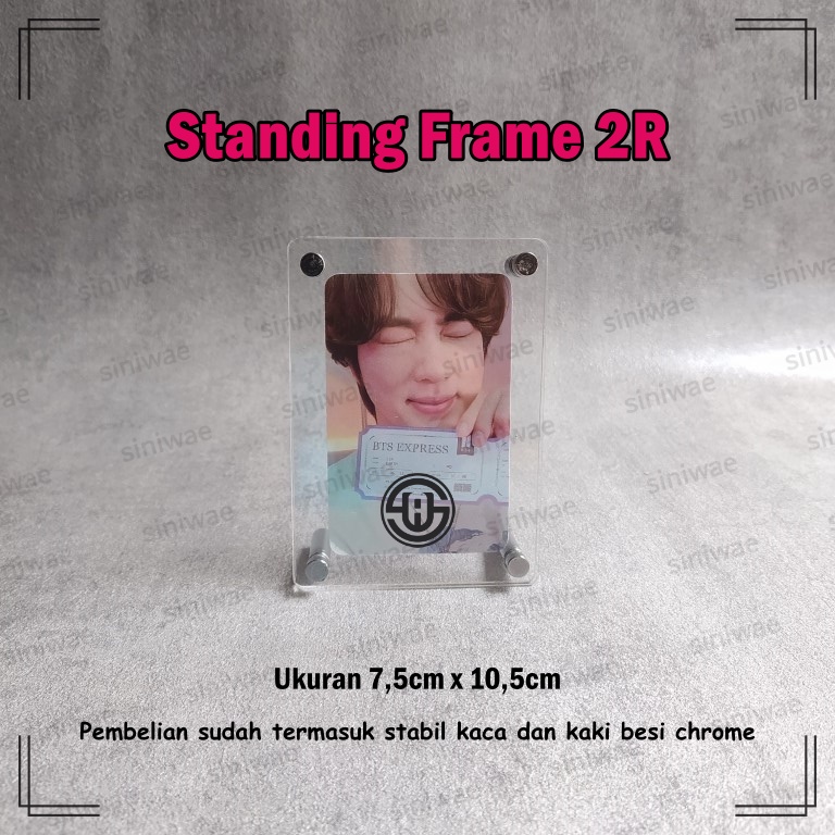 2R Frame Foto Akrilik Stand Penyangga Kaki Metal Stainless Acrylic Photo Table Top Bingkai Photo