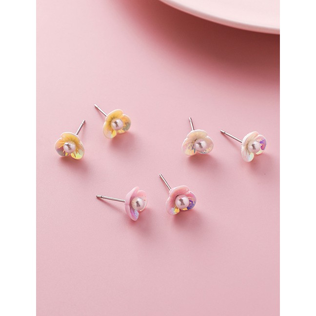 LRC Anting Tusuk Fashion Color Pearl Shell Flower Earrings Set Of 6 F89313