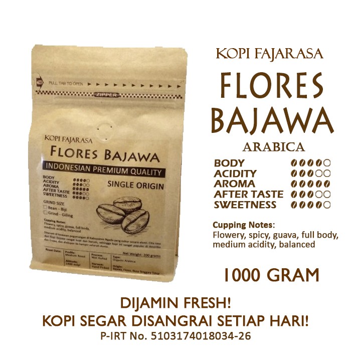 

Kopi Fajarasa Flores Bajawa Biji Kopi Arabica 1 kg