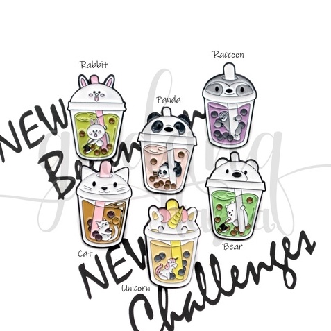 GEMEZZ Pin Boba Animal Broch Tas Motif Minuman Boba Bear Cat Bros GG 208779