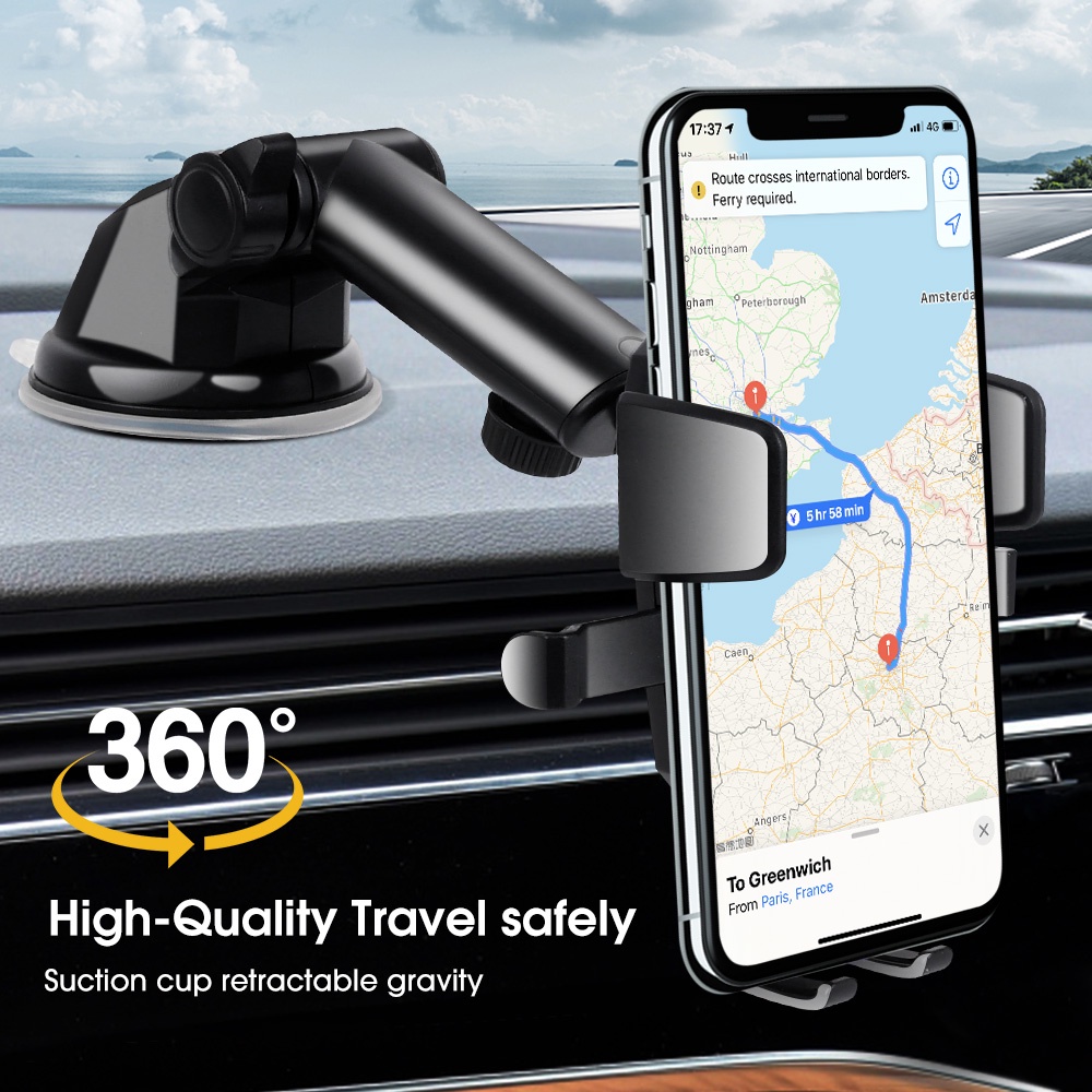 360 ° Bracket Dudukan Handphone Teleskopik Dengan Kop Perekat Untuk Kaca Depan Dan Dashboard Mobil