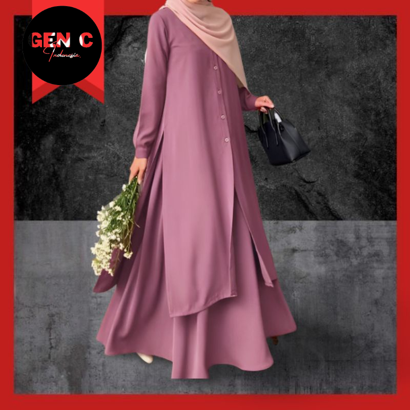 BestPromo Baju One Set Tunik + Rok Jumbo Setelan Malaysia Long Tunik Syar'I Setelan Long Tunik Rok