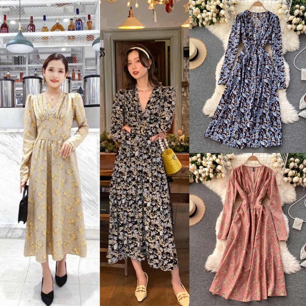 FGI-D9829 Import Casual Dress Maxi Dress Korea Catherine Floral Dress Hijab  Longsleeve Dress Pesta