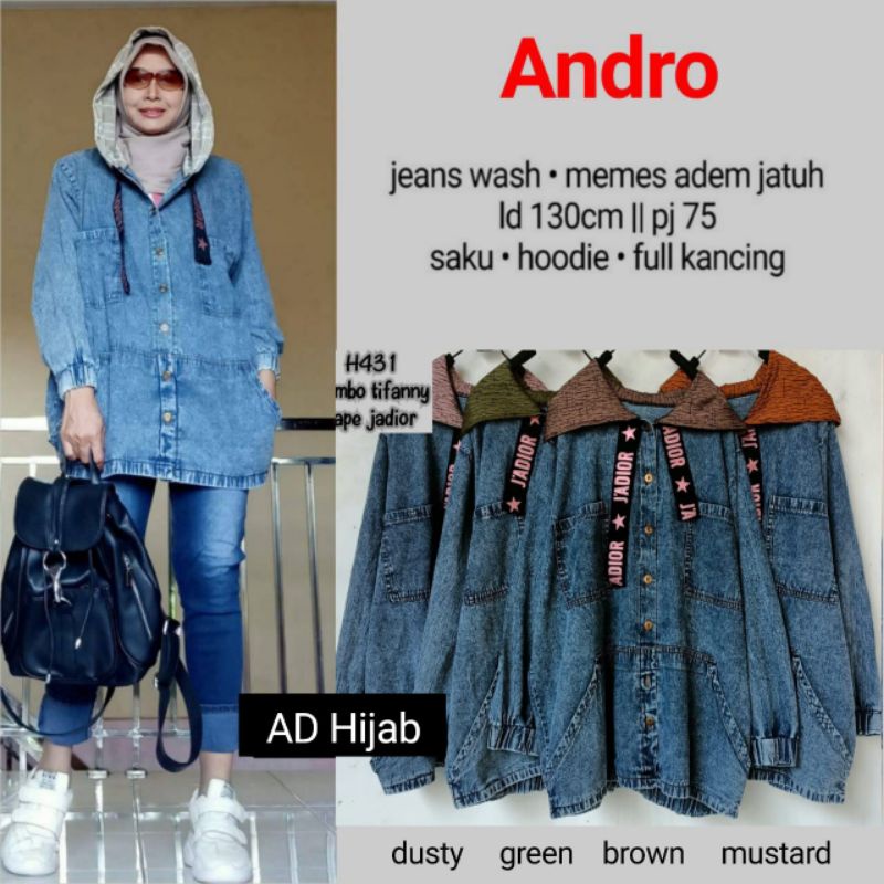 BAJU ATASAN WANITA JUMBO BIG SIZE JEANS WASH LD 130 // ANDRO HOODIE  BY AD HIJAB FASHION HQ/HOODIE B