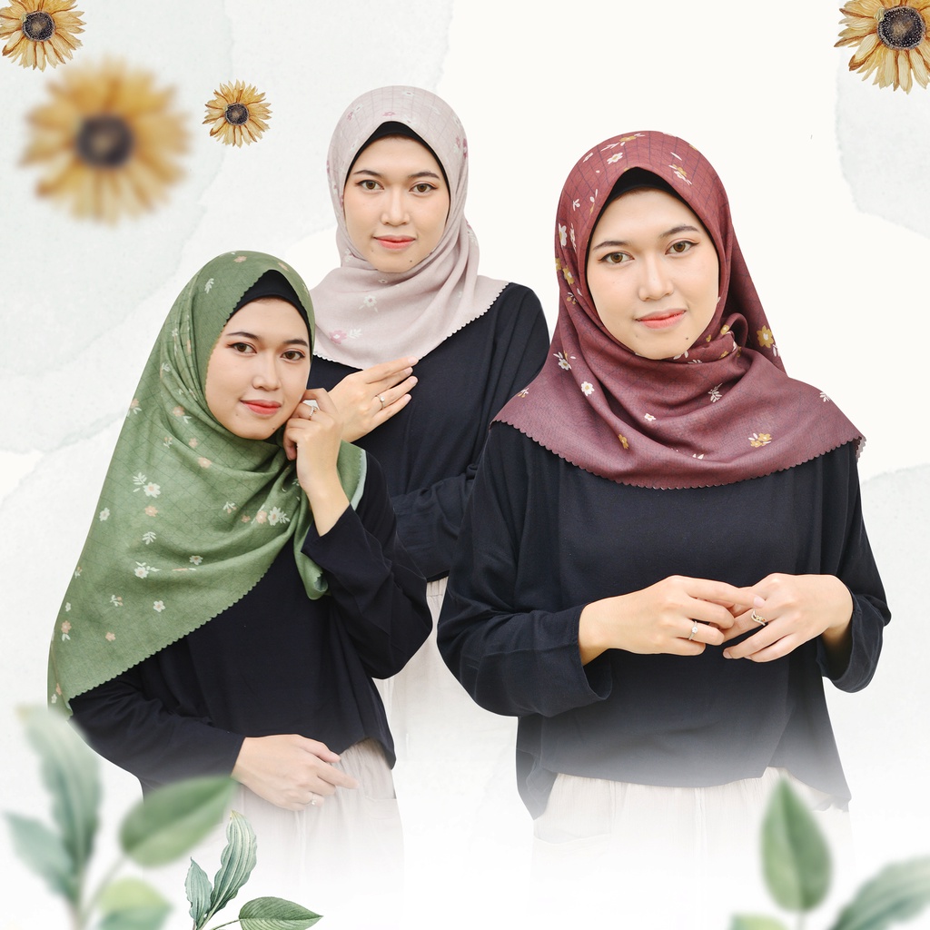 Hijab Azhaara Flower | Jilbab Segi Empat | Kerudung Motif