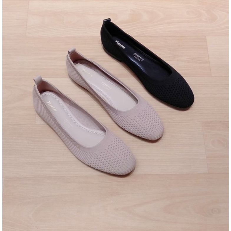 Bata Sepatu Flat Wanita Kanoa Bahan Rajut Warna Hitam Dan Dusty Pink-5516615/5515615