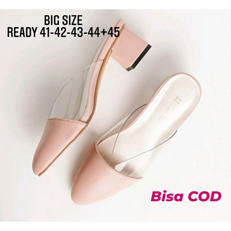 Original, Bustong Pengantin Wanita Big Size 41-42-43-44-45 Heels Hak Tahu Jumbo Size Besar Ukuran Impor Luar Negri Pink, 42