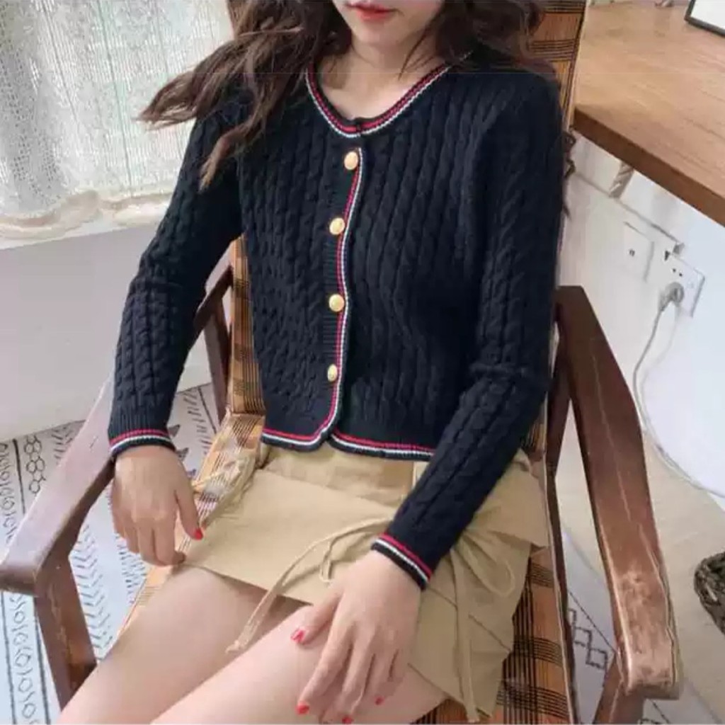 Oline Knit Crop Cardigan Import TM 18150-Hitam
