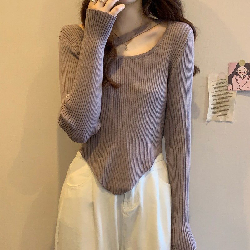 gardigan wanita  Atasan Crop Top Korea Rajut Wanita Lengan Panjang Sweater Crop