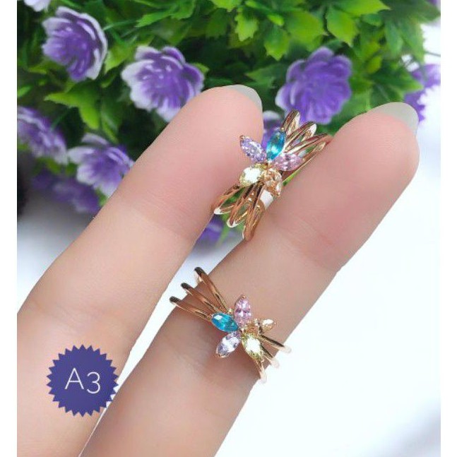 (NOV) PROMO Set Perhiasan Lapis Emas Xuping Cincin Permata Merah Ungu Warna Warni Love Gold Titanium