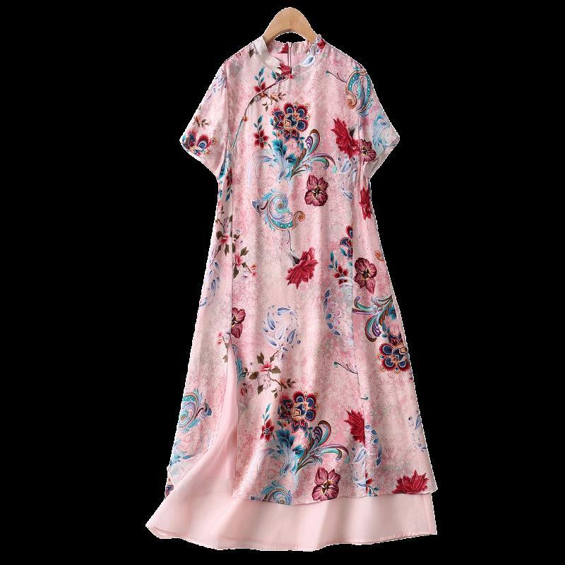 Tang short sleeved women 2022 summer new loose improved cheongsam temperament literary retro dress y