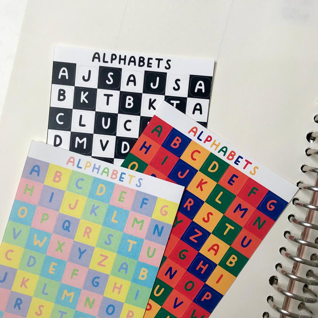 

Checkerboard alphabet sticker sheet/ stiker huruf kotak kotak/ dekorasi jurnal/ planner sticker