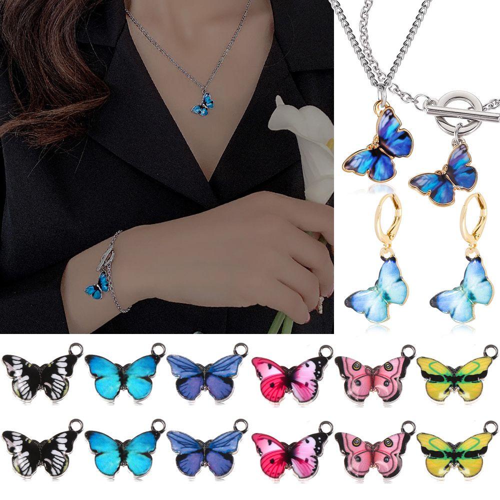 Lily 10PCS Butterfly Charms Fashion Kalung Gelang Anting Kerajinan DIY Aksesoris Hewan Lucu