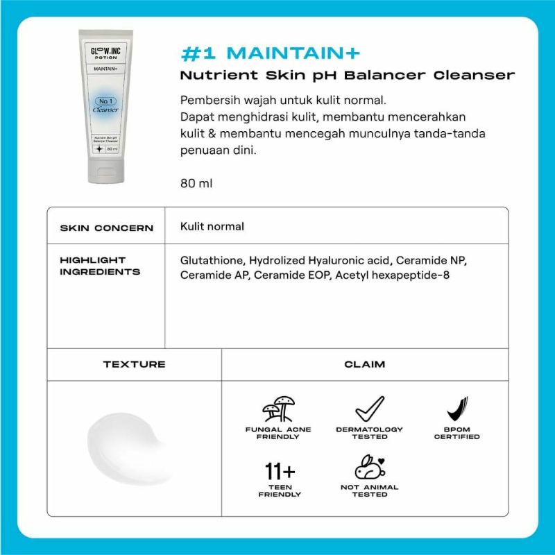 (Share in Jar) GLOWINC MAINTAIN + Nutrient Skin pH Balancer Cleanser Essence Toner Serum Moisturizer Cream