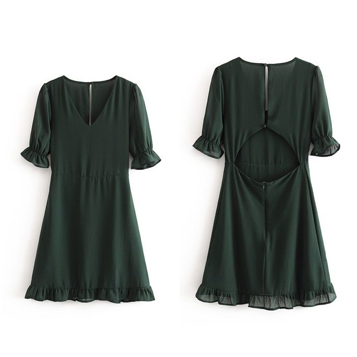 [baju wanita korea]  Sexy Back Green Mini Dress Pesta Pantai Wanita Korea Import