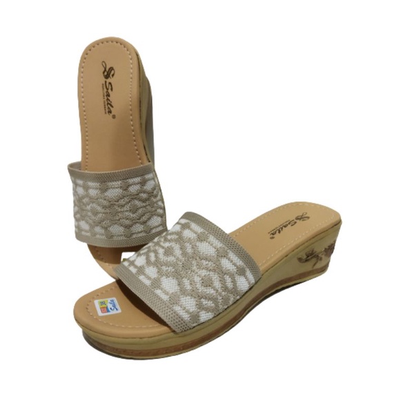 Sandal wanita wedges rajut motif bunga terbaru hak 5cm saila/sandal wanita wedges