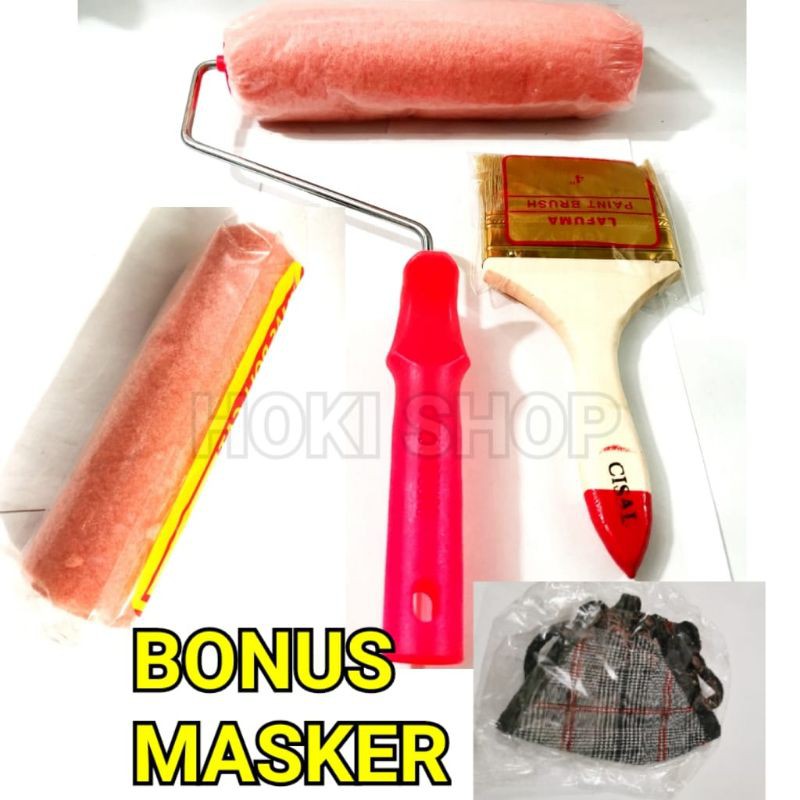 

kuas rol cat isi rol cat kuas 4inch paket hemat bonus maskr