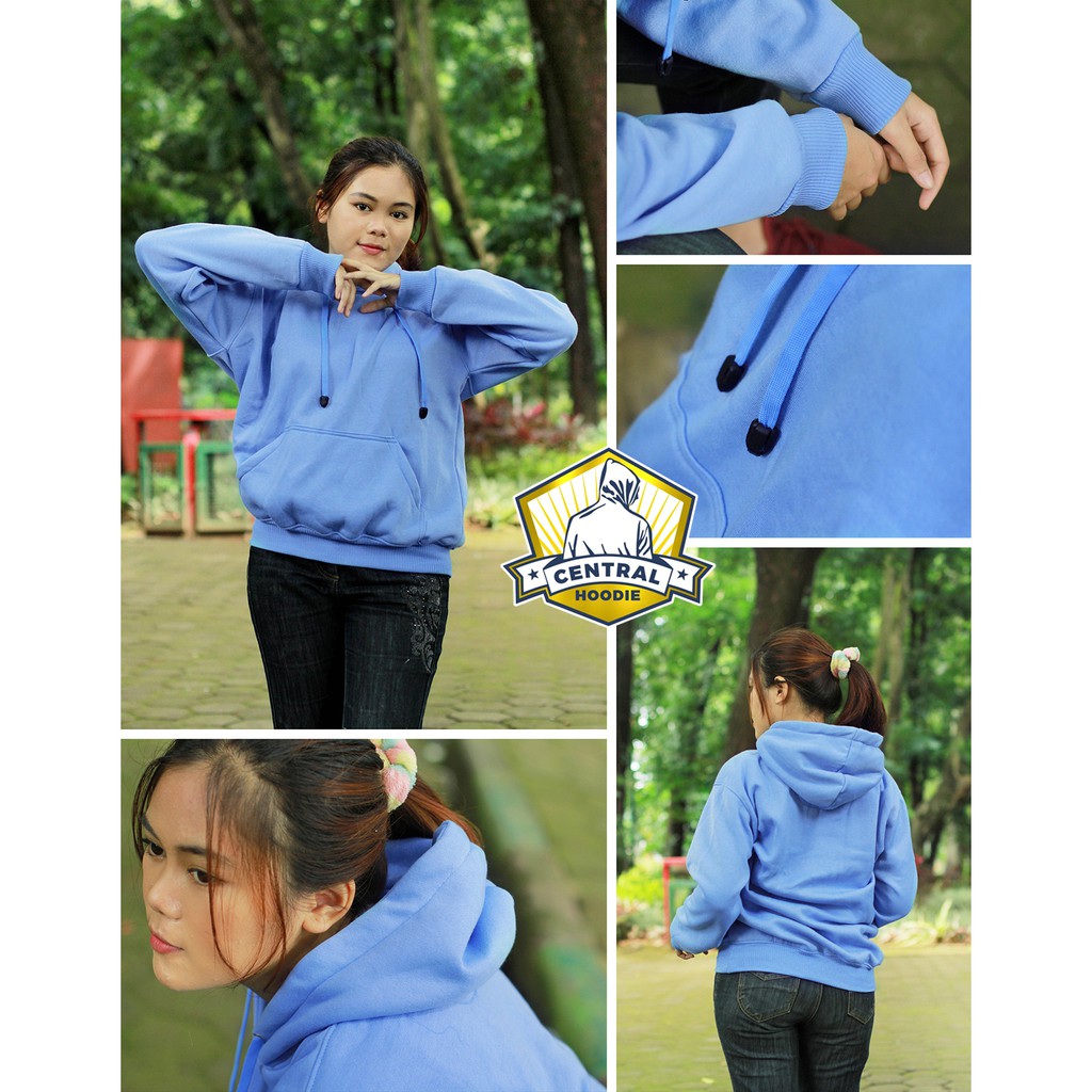 Central Hoodie JUMPER Jaket Sweater Unisex Pria Wanita Polos Fleece (Part 2) (COD)-Biru Muda