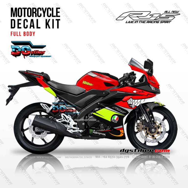 Decal Sticker Full Body R15 V3 Merah Shark Hiu DG Stiker