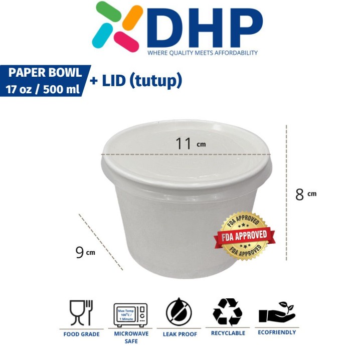 [Ready] Paper Bowl 17 Oz (500Ml) Polos Mangkok Kertas Rice Bowl Soup Cup 45101V