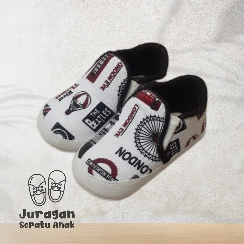 Sepatu bayi slip on motif london baby shoes prewalker sepatu bayi belum bisa jalan/sepatu bayi lucu/sepatu baby prewalker