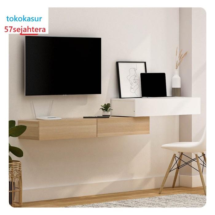 Meja Meja Tv Gantung Minimalis Mareta Wu Pro Oak - White Bavarian