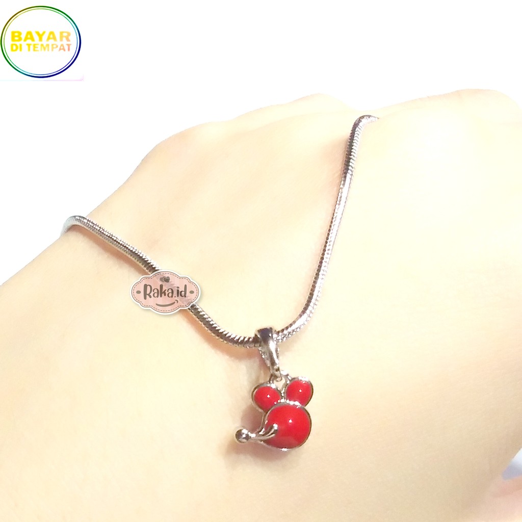 RAKA Acc - Kalung Wanita Kalung Mickey Tikus Merah Perhiasan Cantik Wanita Lapis Emas 18k 365