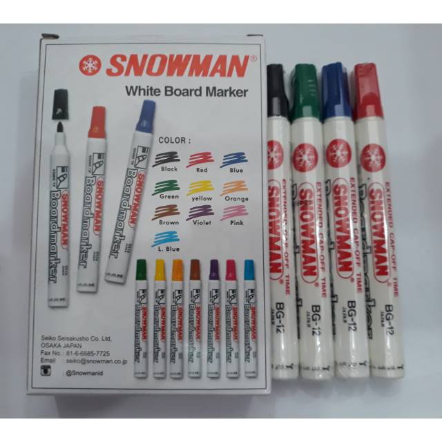 

Snowman Spidol White Board Marker BG-12 Warna Hitam Biru Merah Hijau